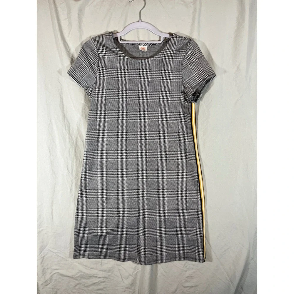 Wonder Nation Plaid Tunic Dress Girls XL 14 16 Black White Yellow Side Stripe